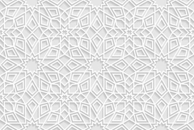 Papier peint à motif  Géométrie arabe orientale blanche et grise