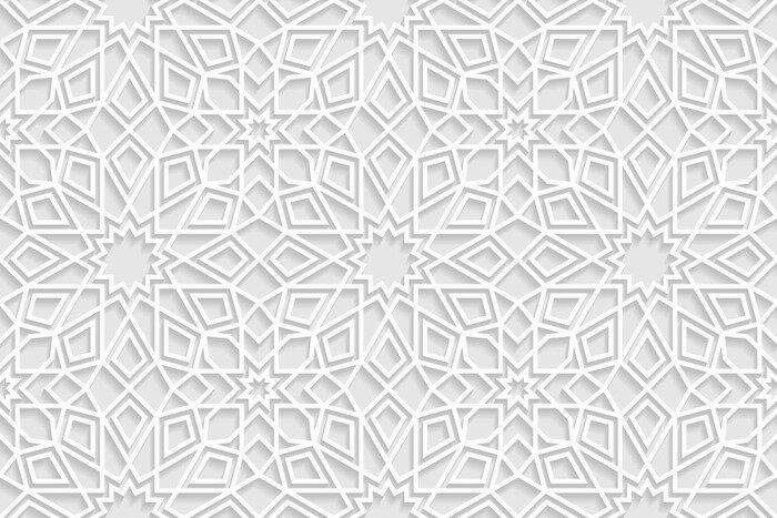 Papier peint à motif  Géométrie arabe orientale blanche et grise