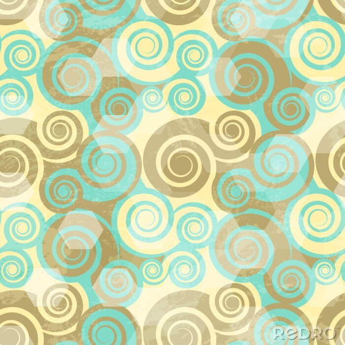 Papier peint à motif  Géométrie en spirale teintes vertes