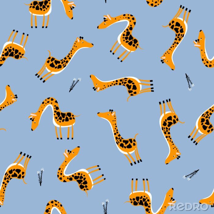 Papier peint à motif  Girafes de dessin animé mignon pour les enfants