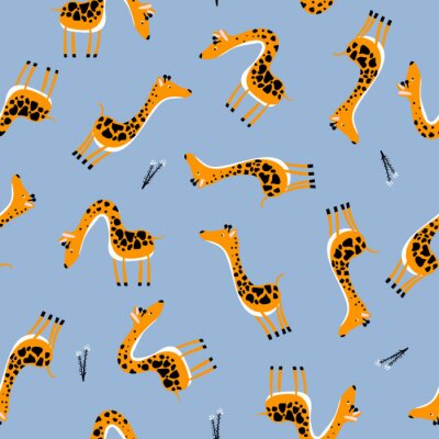 Papier peint à motif  Girafes de dessin animé mignon pour les enfants