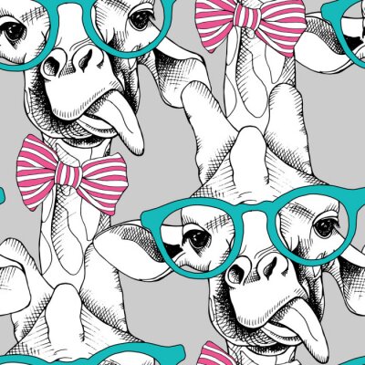 Papier peint à motif  Girafes drôles dans des verres colorés