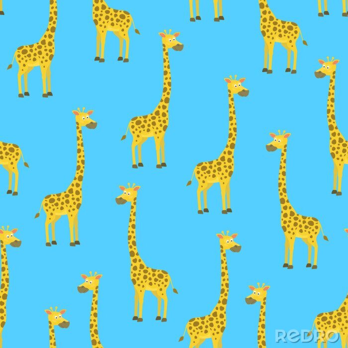 Papier peint à motif  Girafes mignonnes sur fond bleu