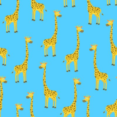 Papier peint à motif  Girafes mignonnes sur fond bleu