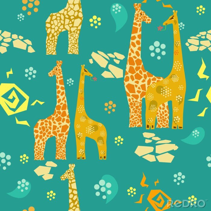 Papier peint à motif  Girafes parmi les formes géométriques