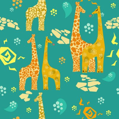 Papier peint à motif  Girafes parmi les formes géométriques