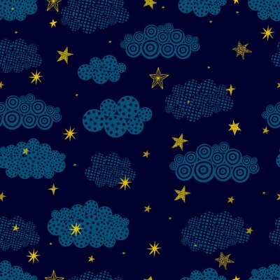 Gold stars and black clouds.. Seamless vector pattern. Seamless pattern can be used for wallpaper, pattern fills, web page background, surface textures.