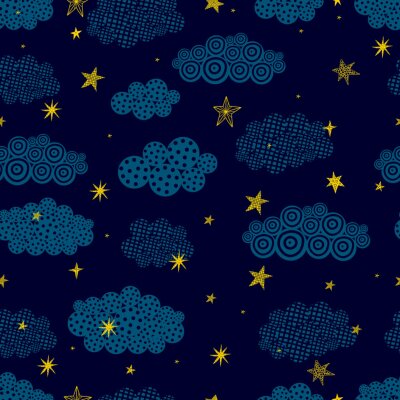 Papier peint à motif  Gold stars and black clouds.. Seamless vector pattern. Seamless pattern can be used for wallpaper, pattern fills, web page background, surface textures.