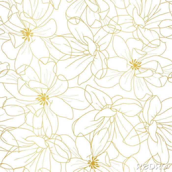 Papier peint à motif  Golden textured magnolia flowers seamless pattern