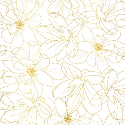 Papier peint à motif  Golden textured magnolia flowers seamless pattern