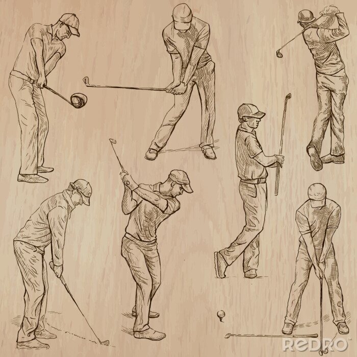 Papier peint à motif  Golf et golfeurs - vecteurs dessinés à la main