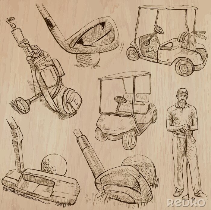 Papier peint à motif  Golf et golfeurs - vecteurs dessinés à la main