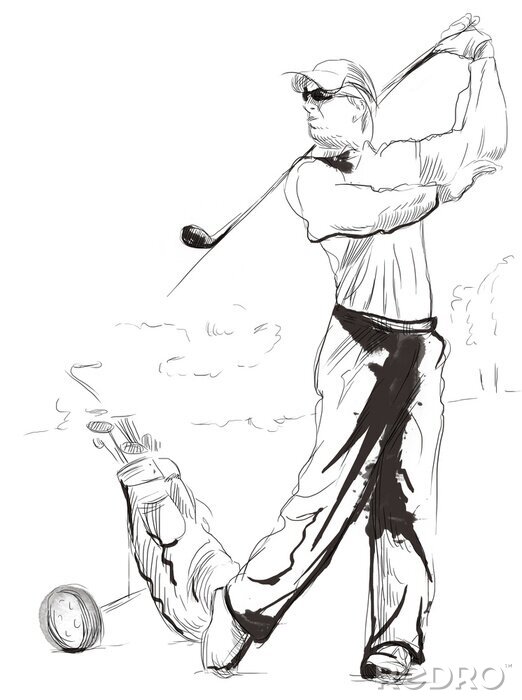 Papier peint à motif  Golf Player - Une main dessiné et peint illustration