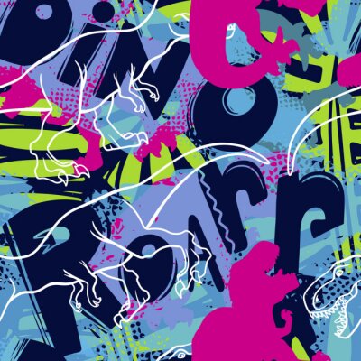 Papier peint à motif  Graffiti coloré avec des dinosaures