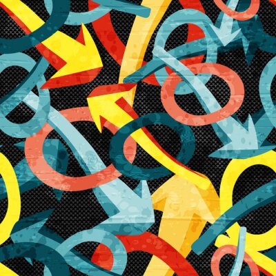 Papier peint à motif  Graffiti noir avec des flèches colorées