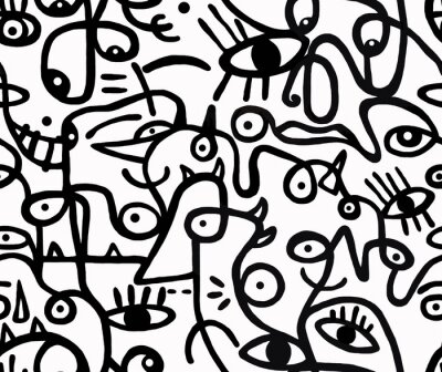 Papier peint à motif  Graffiti noir sur fond blanc