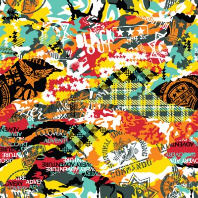 Papier peint à motif  Graffiti patchwork coloré