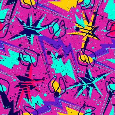 Papier peint à motif  Graffiti rose avec des figures géométriques