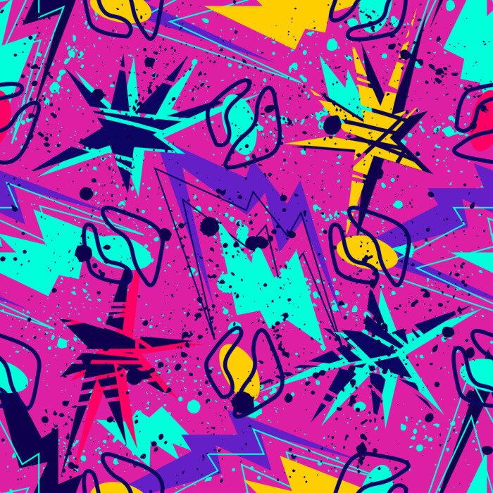 Papier peint à motif  Graffiti rose avec des figures géométriques