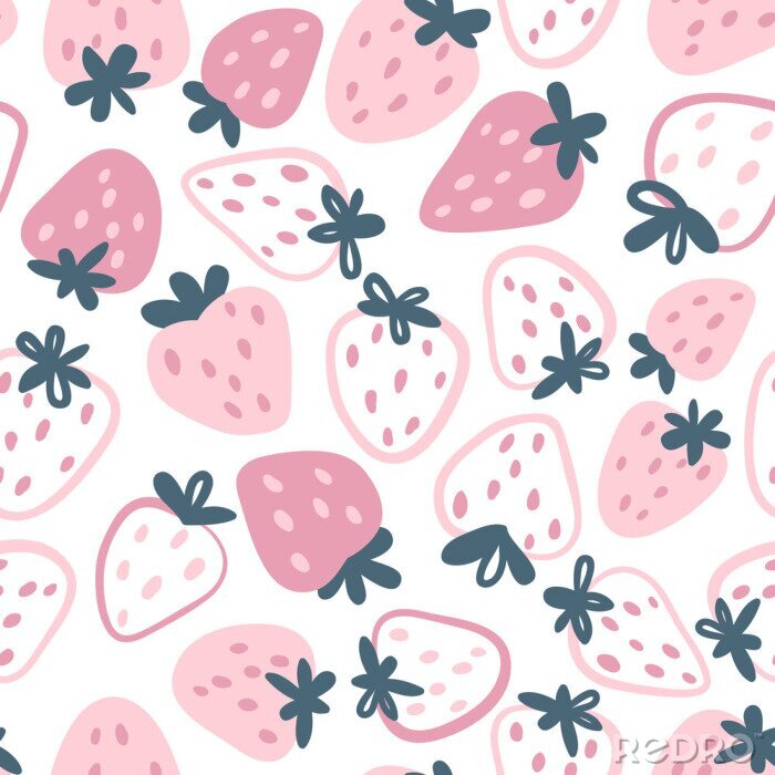 Papier peint à motif  Grafische roze aardbeien