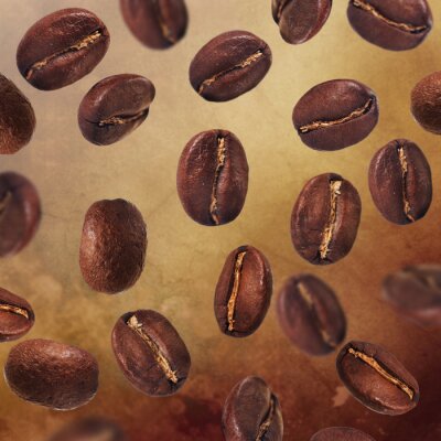 Grains de café sur un fond brun