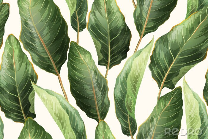 Papier peint à motif  Grandes feuilles de palmier brillantes