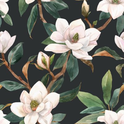 Papier peint à motif  Grandes fleurs de magnolia blanc
