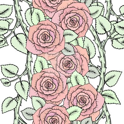 Papier peint à motif  Grandes roses avec motif de feuilles dentel?es