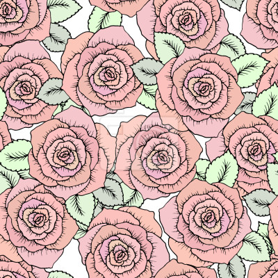 Papier peint à motif  Grandes roses en graphique rose