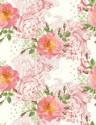 Papier peint à motif  Grandes roses rose poudr?