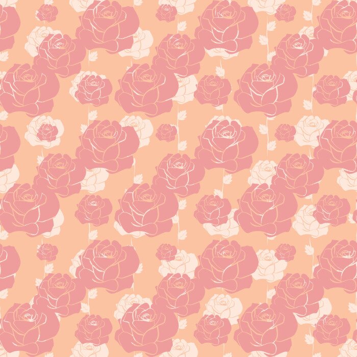 Papier peint à motif  Grandes roses roses et petites roses blanches
