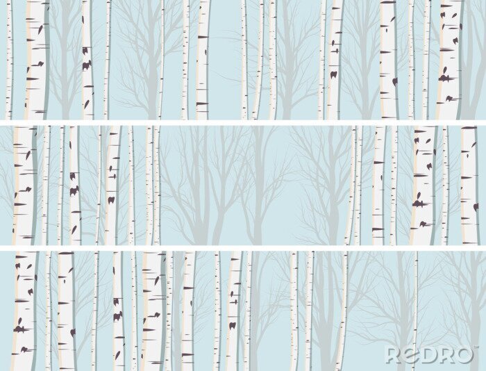 Papier peint à motif  Graphique abstrait avec des bouleaux