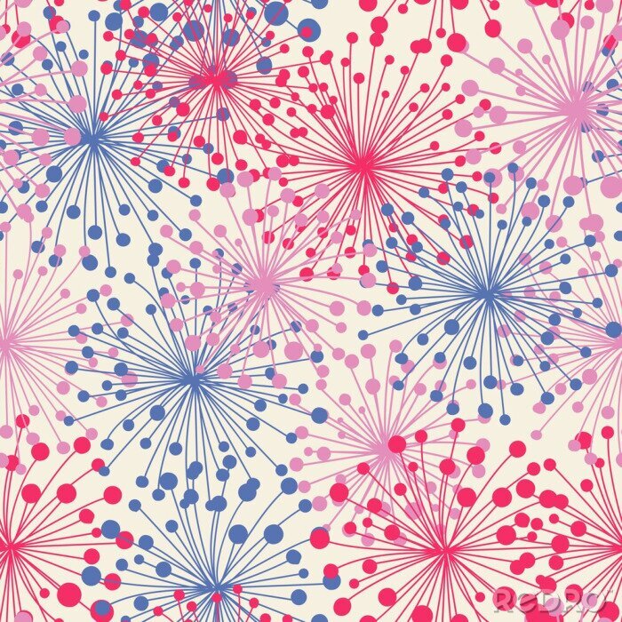 Papier peint à motif  Graphique coloré de pissenlit turquoise et rose