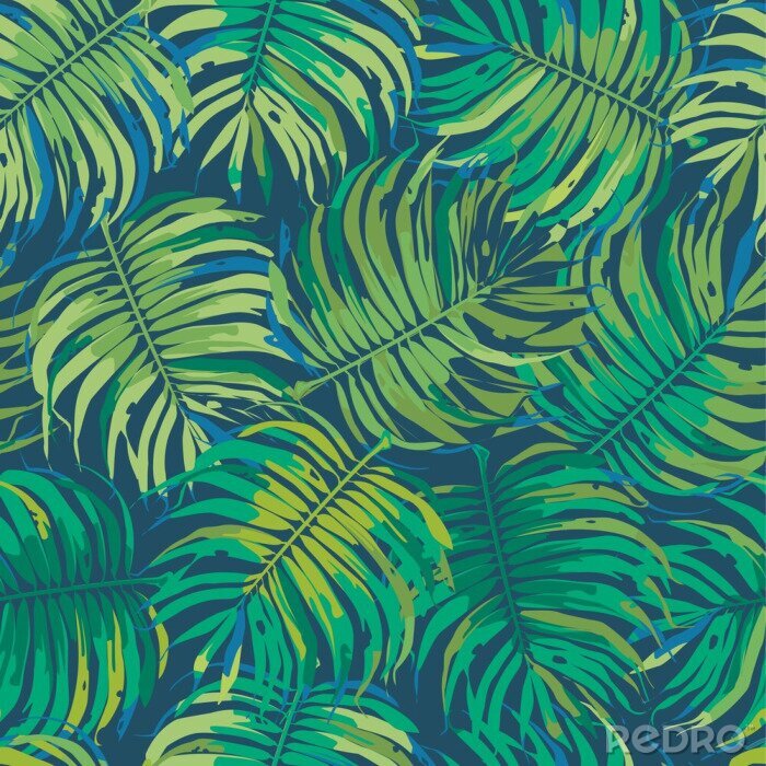 Papier peint à motif  Graphique de feuilles de jungle colorées