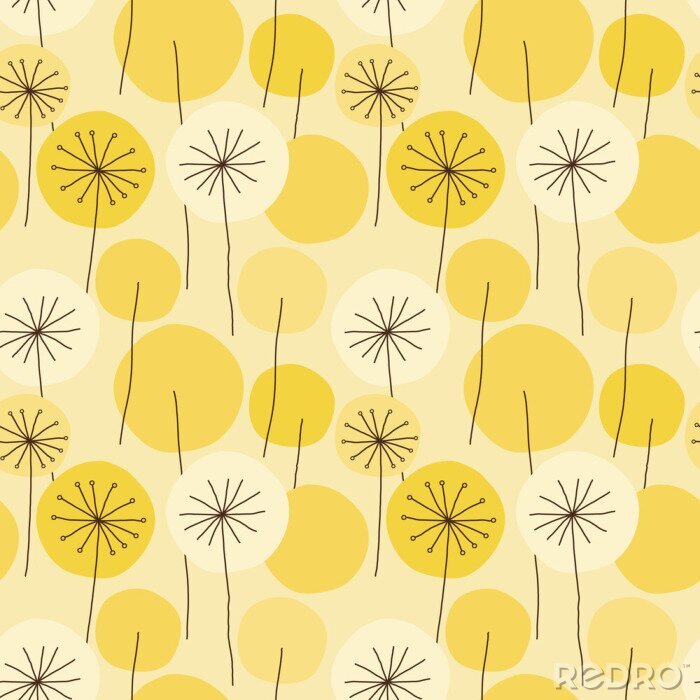 Papier peint à motif  Graphique de pissenlits jaunes et de tournesols blancs