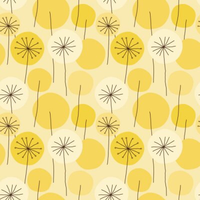 Papier peint à motif  Graphique de pissenlits jaunes et de tournesols blancs