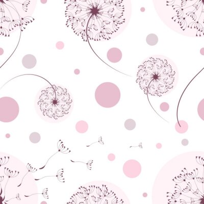 Papier peint à motif  Graphique de pissenlits violets et de points roses