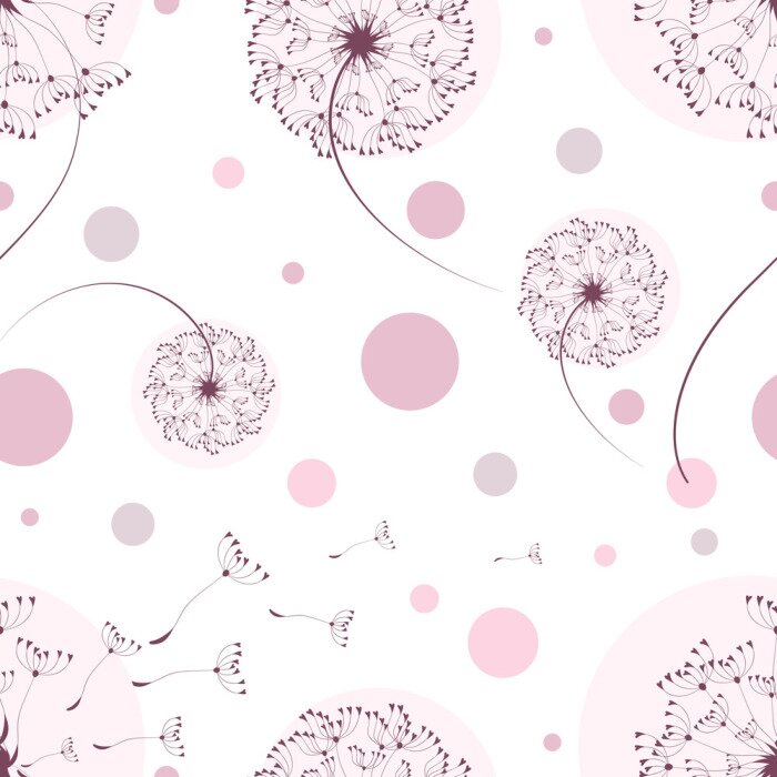 Papier peint à motif  Graphique de pissenlits violets et de points roses