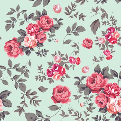 Papier peint à motif  Graphique de roses anglaises dans un style vintage