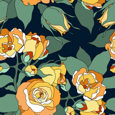 Papier peint à motif  Graphique de roses de th? dans un style vitrail