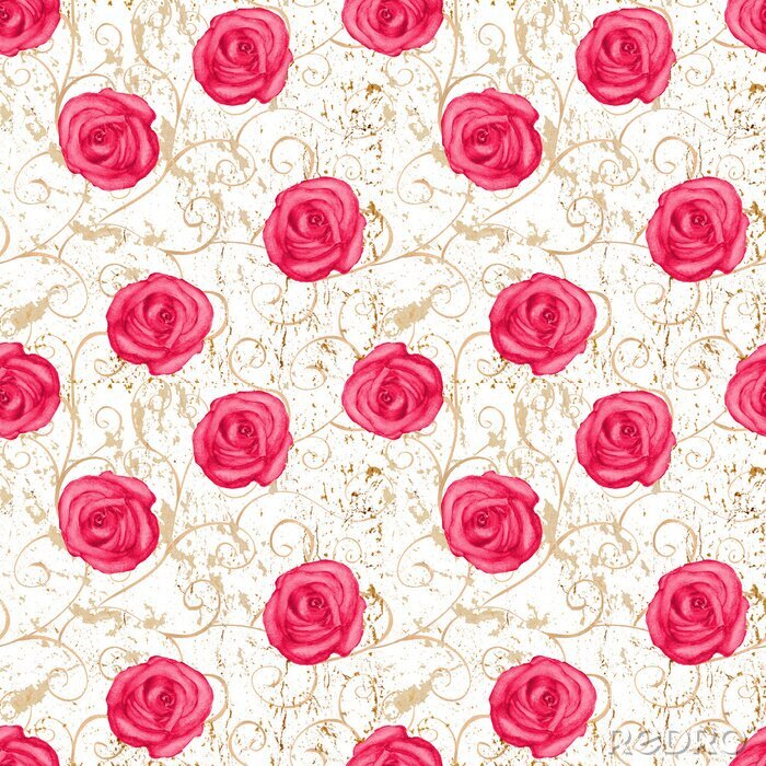 Papier peint à motif  Graphique de roses roses dans un style r?tro