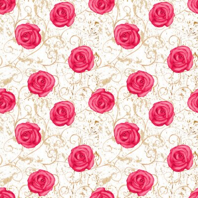 Papier peint à motif  Graphique de roses roses dans un style r?tro