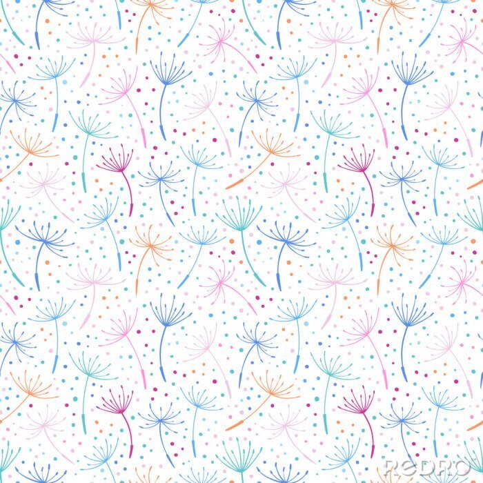 Papier peint à motif  Graphique gai de graines de pissenlit multicolores