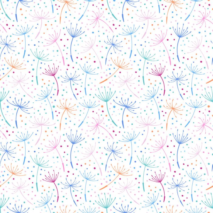 Papier peint à motif  Graphique gai de graines de pissenlit multicolores