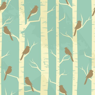 Graphique troncs de bouleau avec oiseaux