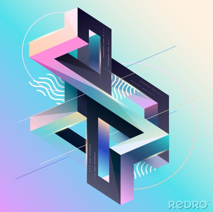 Papier peint à motif  graphiques abstraits 3d dans des couleurs bleu-violet