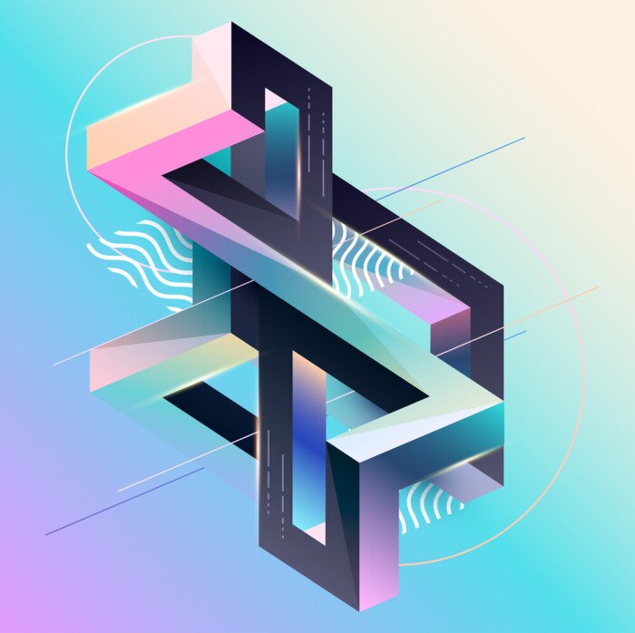 Papier peint à motif  graphiques abstraits 3d dans des couleurs bleu-violet