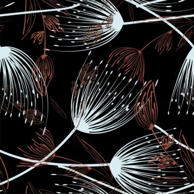 Papier peint à motif  Graphiques blancs et marron brillants de pissenlit