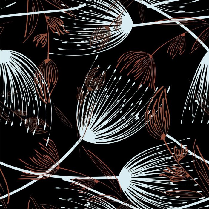 Papier peint à motif  Graphiques blancs et marron brillants de pissenlit