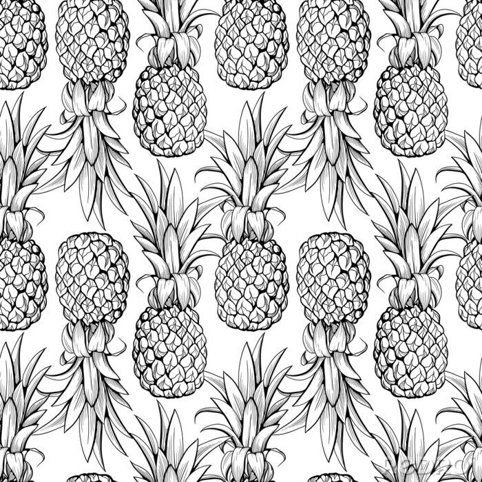 Papier peint à motif  Graphiques en noir et blanc avec des ananas